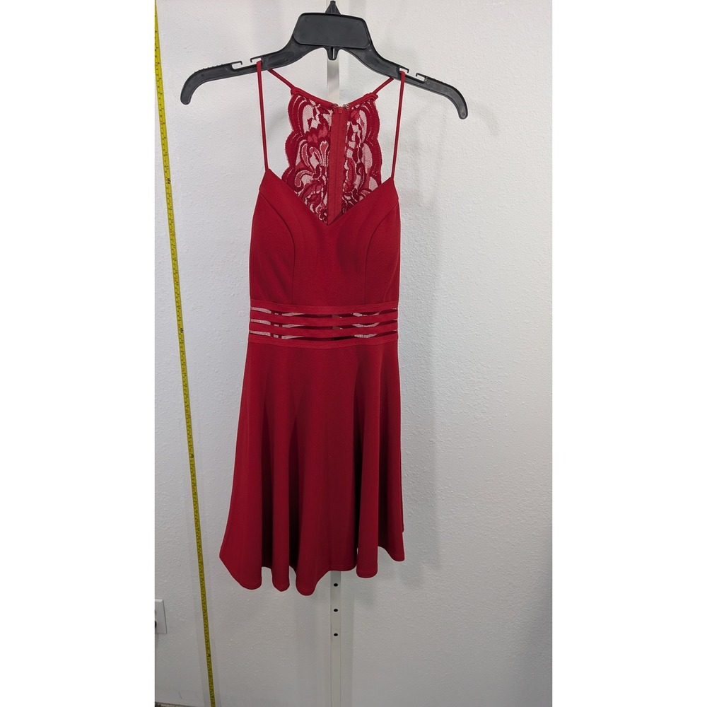 City Studio Red Lace Racerback Mesh Waist Fit Flare Skater Dress‎ 1 7711-QL2B